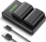 NEEWER asendusakude ja laadija komplekt LP-E6P/LP-E6NH/LP-E6N, 2-pakk 2200mAh akusid ja kahe kanaliga USB-laadija, &uuml;hildub Canon EOS R5II/R5/R6/R7/5DIV/6D/7D/60D/70D/80D/90D-ga.
