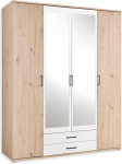 Chicago Elegantne garderoobikapp, kus on palju hoiuruumi - mitmek&uuml;lgne liigendustega uksega kapp k&auml;sit&ouml;&ouml;nduslikus tammepuidust ja valge sisseehitusega - 159 x 197 x 54 cm (B x K x S)