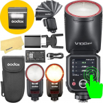 Godox V100N V100 N &uuml;mmarguse peaga kaamera v&auml;lklambi Nikon kaamera v&auml;lklambi Speedlite Speedlight, 100Ws 2.4G TTL1/8000 HSS,400 t&auml;isv&otilde;imsuseline v&auml;lklambi,7.2V/2980mAh Li-ion aku,1.7s taastumisaeg,LED modelleerimislamp