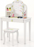 COSTWAY 2-in-1 laste riietuslaua komplekt, riietuslaud kolmekordse kokkupandava peegli ja sahtliga, printsessi kosmeetikalaud koos meigitooliga, riietuslaud lastele t&uuml;drukutele (ananass)