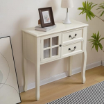 Moderner Massivholz-Eingangstisch mit Schubladen und offener, schmaler Konsolen-Sofatisch f&uuml;r Wohnzimmer, Flur und hinter der Couch, stilvoller wei&szlig;er 80 cm Akzenttisch
