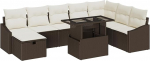 Rantry 9-teiliges Garten Sofa Set mit Kissen Braun Poly Rattan Gartenlounge Model3359855