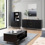 Lomadox Home Furniture Set Wall Unit Matt Black 3-Piece Modern 1 Sideboard, 1 Coffee Table 1 Highboard