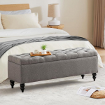 Busaurus Ottoman with Storage 50" Padded End of Bed with Seating Large Ceiling Storage for Footrest Bedroom Living Room Entrance Area (Grey)