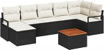 8-teiliges Garten Sofa Set mit Kissen Schwarz Poly Rattan Akazie, 2-Sitzer Garten Sofa mit Kissen Schwarz Poly Rattan Gartenlounge Model3347733