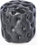 Phoenixarts Chesterfield Genuine Leather Ottoman Stool Black Vintage Leather Footstool Pouf Stool 659