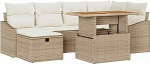 Rantry 7-teiliges Garten-Sofa-Set mit Kissen Beige Poly Rattan Gartenlounge Model3360026