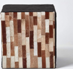 Homescapes Brown and Black Tile Pattern Leather Suede Cube Pouffe - 36 x 36 x 38 cm