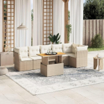 Modernes Diivan-Set, 7-teilig, mit Kissen in Beige aus Polyrattan, Set f&uuml;r Schlafsofa, Wohnzimmer, Sofa, Set f&uuml;r den Au&szlig;enbereich, f&uuml;r den Au&szlig;enbereich, Modell: 3270841