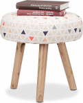 Relaxdays Round Side Stool with Triangle Pattern, Wooden Legs, Children's Room, Footrest, Ottoman 35 x 35 cm, Colourful