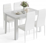 Mondeer s&ouml;&ouml;gilaud koos 4 tooliga, s&ouml;&ouml;gikomplekt k&otilde;rge seljatoega tooliga, kunstnahast toolid k&ouml;&ouml;ki, s&ouml;&ouml;gituppa, elutuppa, B120 x S80 x K75 cm, valge