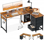 ODK nurgapult 4 sahtliga, 135 x 100 cm, L-kujuline t&ouml;&ouml;laud pistikupesa ja USB-laadimisportiga, p&ouml;&ouml;ratav laud koos hoiuruumiga kodukontorisse, Marrone Vintage