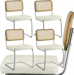 Zouron s&ouml;&ouml;gitoa toolid 4-komplektis ehtsa tammepuust raamiga - beež kirjutuslaua tool, naturaalvalge aiatool, polsterdatud tool, meigitool, k&ouml;&ouml;gitool, rotangist seljatugi, kunstnahast iste, 50 x 42 cm