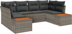 Rantry 6-teiliges Garten-Sofa-Set mit Kissen Grau Poly-Rattan Akazie Gartenlounge Model3356824