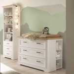 Lomadox beebitoa muutmislaud, mis on teisaldatav kirstuks koos seisva riiuliga, maamaja stiilis, valge m&auml;nd ja tammepuu