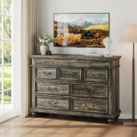 Schwarze Kommode f&uuml;r das Schlafzimmer, 48" breite Kommode mit 9 Schubladen f&uuml;r den Kleiderschrank, moderner Schubladenorganizer aus Holz f&uuml;r Kleidung, Kommode mit Retro-Griffen f&uuml;r das Wohnzimmer