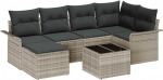 Rantry 7-teiliges Garten-Sofa-Set mit Kissen Hellgrau Poly-Rattan Gartenlounge Model3345442