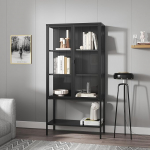 [en.casa] Borshavisa vitriinkapp raamaturiiul 3 sektsiooniga alumine riiul 160 x 80 x 35 cm k&ouml;&ouml;gikapp 2 klaasuksega mitmeotstarbeline kapp vitriinkapp metallkapp must