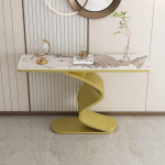 Moderner Konsolentisch f&uuml;r den Eingangsbereich - 59 Zoll gro&szlig;er goldfarbener Sofatisch mit stabilem Metallfu&szlig;, stilvolles M&ouml;belst&uuml;ck hinter der Couch zur Dekoration von Wohnzimmer oder Flur