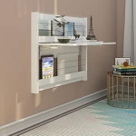 Klapptisch zur Wandmontage, platzsparender Holzklapptisch mit Ablageregal, einfache Montage, Werkbank f&uuml;r K&uuml;che, Esszimmer und Heimgebrauch