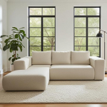 Bella nurgadiivan magamisfunktsiooniga, 265 x 165 cm, Boucl&eacute; kangas Centaur, kreemvalge, voodikast (vasakpoolne)