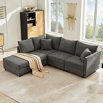 Magamisfunktsiooniga nurgadiivan, diivanvoodi, modulaarne diivan, 5-kohaline diivan koos teisaldatava jalatoega, sobib elutuppa, magamistuppa, korterisse (hall)