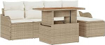 6-teiliges Garten-Sofaset mit Kissen Beige Poly Rattan Akazie, 2-Sitzer Garten-Sofa mit Kissen Beige Poly Rattan Gartenlounge Model3349448
