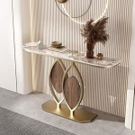 Marmor-Konsolentisch, 47,24-Zoll-Sofatisch, schmaler Eingangstisch f&uuml;r Flur, Wohnzimmer, Foyer, goldfarbener Metallrahmen (Farbe: Grau)