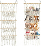 CnosDB Cuddly Toy Storage, Bohemian Style 4 Layers Stuffed Toy Storage with Seamless Nail Hooks and Wooden Pegs for Playroom, Bedroom, Children's Room