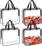Clear PVC Toy Storage Bags with Handles, Waterproof Zipper Bag, Organizer Bag for Toys, Puzzles, Balls, Games, Stationery, 30 x 21 cm, Pack of 4