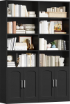 FirFurd Bookcase Bookcase with Doors Shelf 12 Compartments Display Cabinet Standing Shelf Tall Cabinet for Living Room Office Kitchen 115 x 27 x 185.5 cm Black
