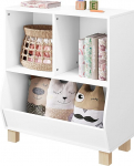 Lestarain Montessori Children's Bookcase, White Shelf with 3 Compartments, Toy Shelf with Wooden Legs, Standing Shelf for Books, Toys Children's Room, 71.5 x 77 x 34.5 cm