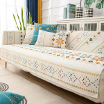 Rosygulls Boho Chenille diivanikatted, geomeetrilised diivanikatted diivanile, &scaron;enilli diivanikate, libisemiskindel L-kujuline diivanim&ouml;&ouml;bli kaitsja kodukaunistuseks, kreemikas, seljatugi 70 x 90 cm