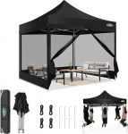 COBIZI Gazebo 3 x 3, kokkupandav Gazebo 3 x 3 veekindel stabiilne, Gazebo kokkupandav Anti-UV koos v&otilde;rkudega k&uuml;lgseinad, Gazebo telkimiseks, peotelk, aiatelk koos kandekotiga (3 x 3 m, must)