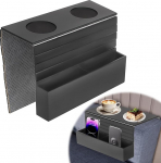 Sofa Arm Table Black Bamboo Sofa Armrest Tray with Non-Slip Back Universal Foldable Armchair Tray Sofa Cup Holder Couch Caddy for Coffee Drinks Remote Control Phone Magazines