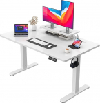 JUMMICO reguleeritava k&otilde;rgusega t&ouml;&ouml;laud koos monitori alusega, elektriline t&ouml;&ouml;laud, seisev t&ouml;&ouml;laud, 140 x 60 cm, valge