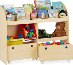 Relaxdays Children's Shelf, Toy Storage, Plastic Boxes, Bookcase, MDF, H 88 x W 108 x D 29 cm, Wood Effect
