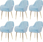Mendler 6 s&ouml;&ouml;gitooli komplekt HWC-F18 K&ouml;&ouml;gitoolid Retro disain Velvet Mint Gold jalad