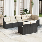 8-teiliges Garten Sofa Set mit Kissen Schwarz Poly Rattan, 2-Sitzer Garten Sofa mit Kissen Schwarz Poly Rattan Gartenlounge Model3345747