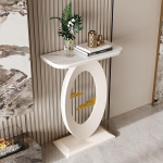 Schmaler Konsolentisch mit Stauraum, moderner Eingangstisch f&uuml;r das Wohnzimmer, stilvoller Sofatisch mit geometrischem Metallgestell - Wei&szlig; (50 cm)