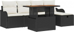6-teiliges Garten Sofa Set mit Kissen Schwarz Poly Rattan, 2-Sitzer Garten Sofa mit Stauraum & Kissen Schwarz Poly Rattan Gartenlounge Model3361264