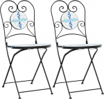 vidaXL Bistro toolid Kokkupandavad aiatoolid Mosaiik disain aiam&ouml;&ouml;bel Patio tool sinine valge keraamiline komplekt 2-st