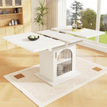 Merax teleskoopiline s&ouml;&ouml;gilaud s&ouml;&ouml;gilaud 110-140 x 80 x 76 cm, pikendatav k&ouml;&ouml;gilaud riiulitega, 3 riiulit, multifunktsionaalne k&ouml;&ouml;gi ja elutoa jaoks, valge