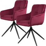 Zouron P&ouml;&ouml;rlevad s&ouml;&ouml;gitoolid 2 komplektis veinipunane - 2 k&auml;etoega k&ouml;&ouml;gitoolide komplekt Makeup tool p&ouml;&ouml;ratav koos k&auml;etoega seljatoega sametine must metallist jalg 150 kg kandev&otilde;ime