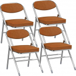 Seljatoega kokkupandavad toolid, 4 s&ouml;&ouml;gitooli komplekt, seljatoega elutoatoolid, metalljalgadega k&ouml;&ouml;gitool, elutoatool, pruun, puhketool, polsterdatud tool, s&ouml;&ouml;gituba, s&ouml;&ouml;gituba