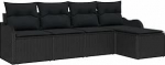5-teiliges Garten Sofa Set mit Kissen aus schwarzem Poly Rattan, 2-Sitzer Garten Sofa mit Stauraum & Kissen aus schwarzem Poly Rattan Gartenlounge Model3354332
