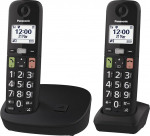 Panasonic KX-TGU112EXB digitaalne juhtmeta telefon ilma automaatvastajata, tugijaam ja 2 telefonitoru, LCD-ekraan, suured nupud, lemmikute nupp, kuuldeaparaadiga &uuml;hilduv, must