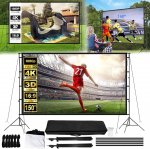 Ekraaniprojektor, 150 tolli / 3,3 x 1,87 m projektsiooniekraan koos kokkupandava alusega HD 16:9 4K 1080P kaasaskantav filmiekraan koos kandekotiga k&otilde;rgus reguleeritav kodukino kontori esitluse v&otilde;i kooli jaoks