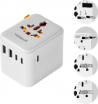 TESSAN Travel Adaptor Worldwide USB C, Travel Plug Adapter Worldwide 5 USB Total Power 28 W, Universal Travel Adapter, pistikupesa adapter Inglismaa Jaapan Inglismaa USA Tai Itaalia Austraalia Hiina