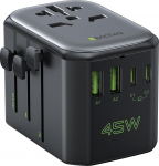 EPICKA reisimisadapter kogu maailmas, 45 W PD kiirlaadimine universaalne reisipistiku adapter 2 USB ja 2 USB C, reisimisadapter Euroopasse, USAsse, Jaapanisse, Koreasse, Taisse, Austraaliasse, must